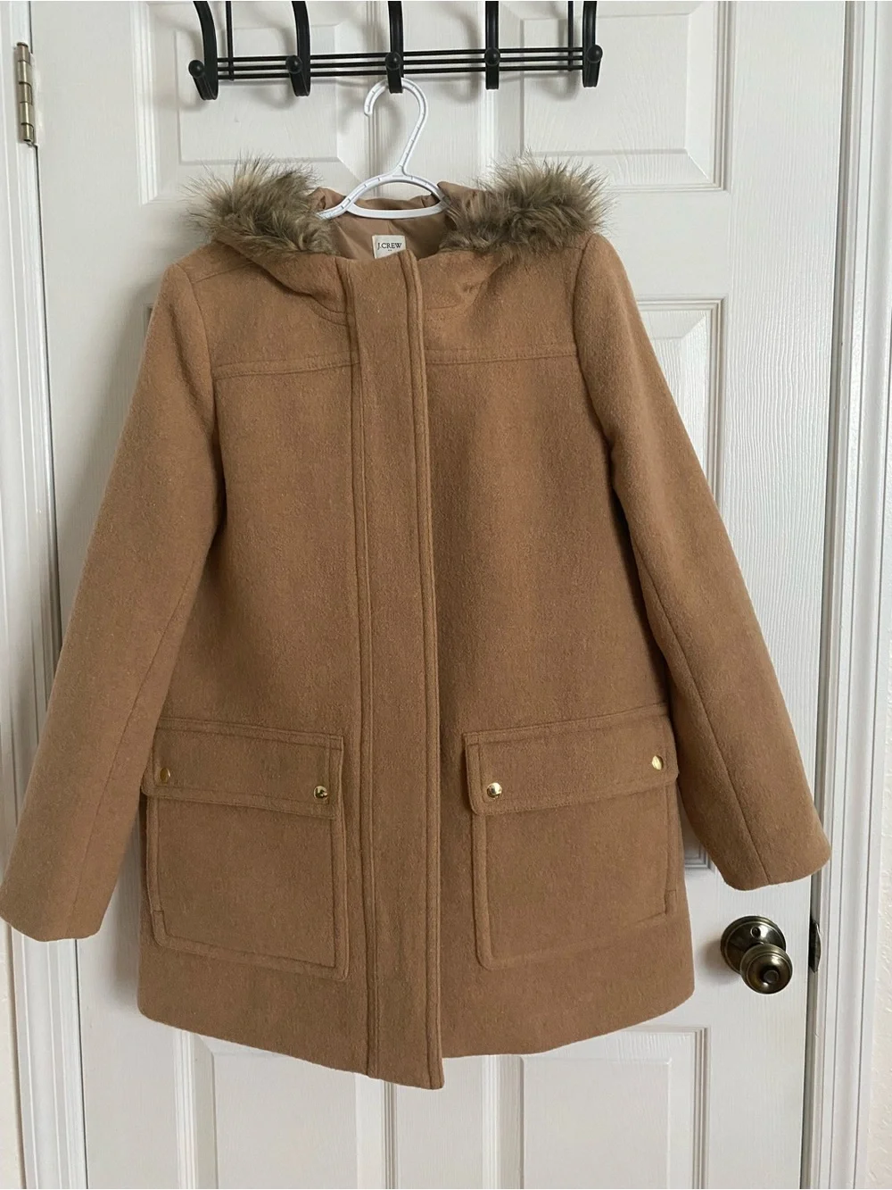 J.Crew Camel Wool Blend Faux Fur Hood Thinsulate Parka Coat | Size 12